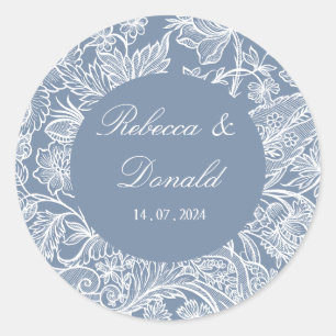 Sticker Rond Dusty Blue Line Art Fleur sauvage Floral