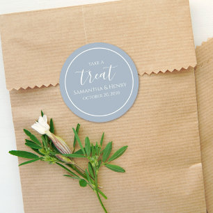 Sticker Rond Dusty Blue Mariage Simple Calligraphie Script Trea