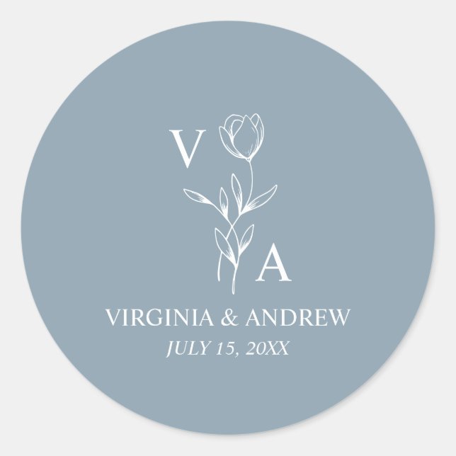 Sticker Rond Dusty Blue Minimalist Wedding  (Devant)