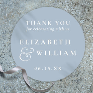 Sticker Rond Dusty Blue minimaliste Monogram Mariage Merci
