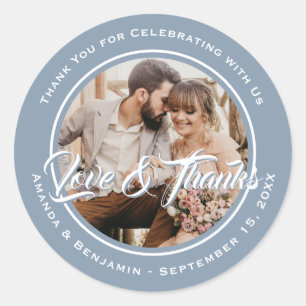 Sticker Rond Dusty Blue Modern Merci Mariage Photo Favoriser
