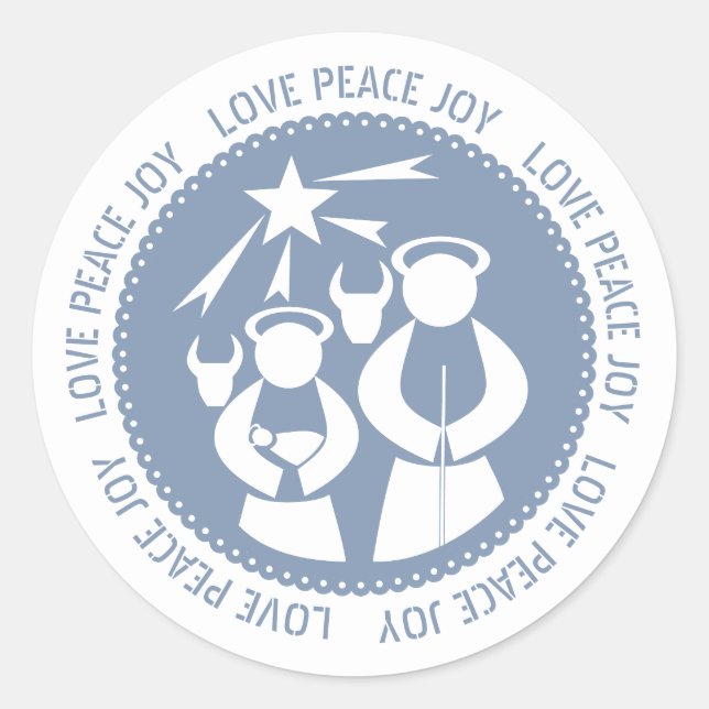 Sticker Rond Dusty Blue Nativité Scène Amour Paix Joie Noël (Devant)