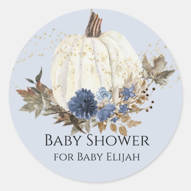 Sticker Rond Dusty Blue Navy Floral Blanc Citrouille Baby showe (Devant)