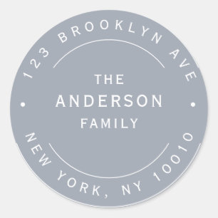 Sticker Rond Dusty Blue Nom de famille Round Return Adresse Lab