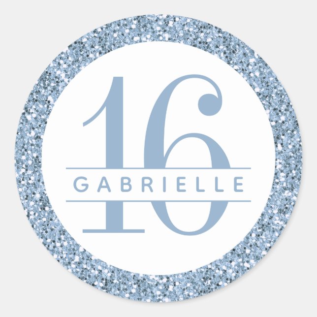Sticker Rond Dusty Blue Parties scintillant Anniversaire Favori (Devant)