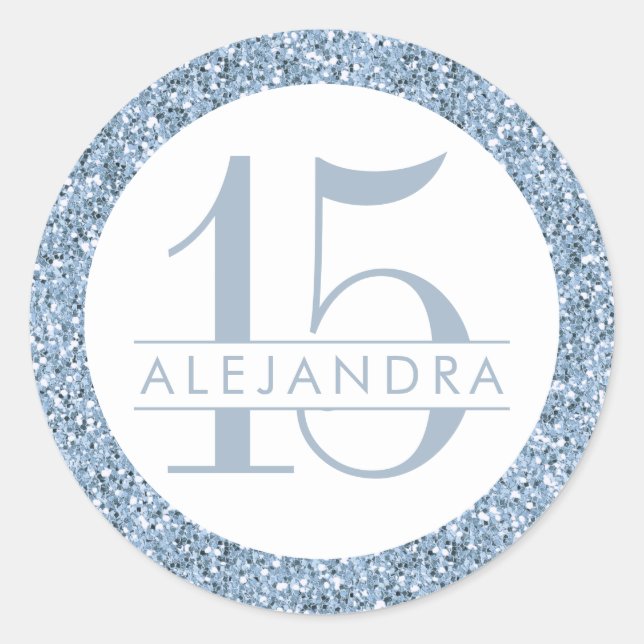 Sticker Rond Dusty Blue Parties scintillant Quince Años Favoris (Devant)