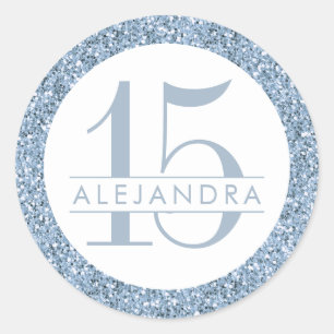 Sticker Rond Dusty Blue Parties scintillant Quince Años Favoris