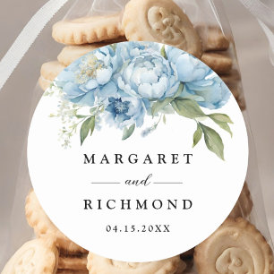 Sticker Rond Dusty Blue Peony Elegant Mariage aquarelle