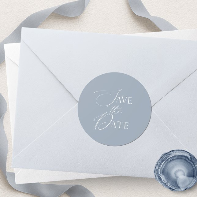 Sticker Rond Dusty Blue Save The Date Script Wedding  (Créateur téléchargé)