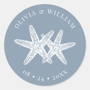 Sticker Rond Dusty Blue Starfish Beach Mariage côtier