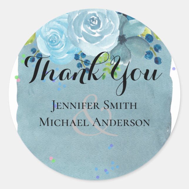 Sticker Rond Dusty Blue Turquoise Mariage Trending Budget (Devant)