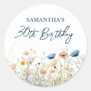 Sticker Rond Dusty Blue Watercolor Fleur sauvage 30e anniversai
