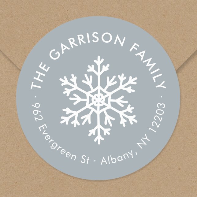 Sticker Rond Dusty Blue Winter Snowflake Adresse de retour Labe (Créateur téléchargé)