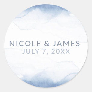 Sticker Rond Dusty Cornflower Blue Aquarelle moderne Mariage