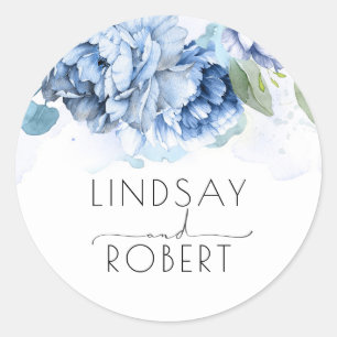 Sticker Rond Dusty et Mariage floral bleu marine