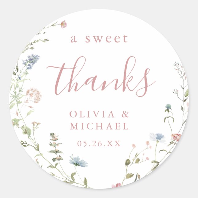 Sticker Rond Dusty Pink Fleur sauvage Rustic Boho merci pour (Devant)