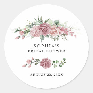 Sticker Rond Dusty Pink Floral Bridal Shower