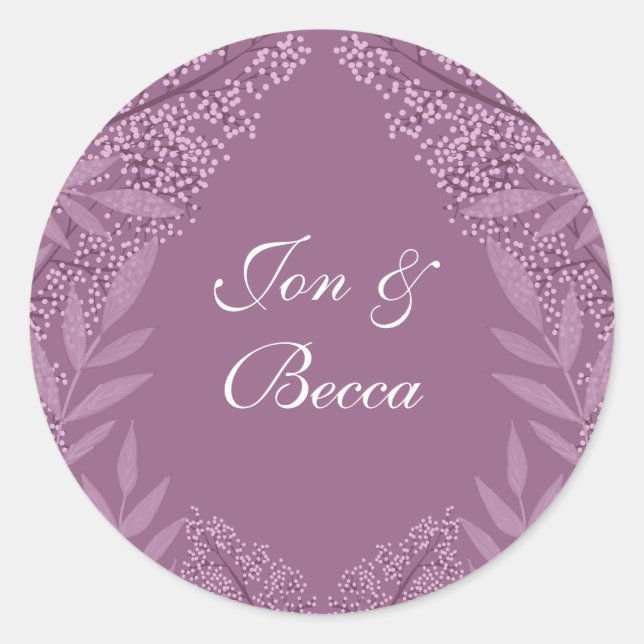 Sticker Rond Dusty Plum violet Mariage Botanique (Devant)