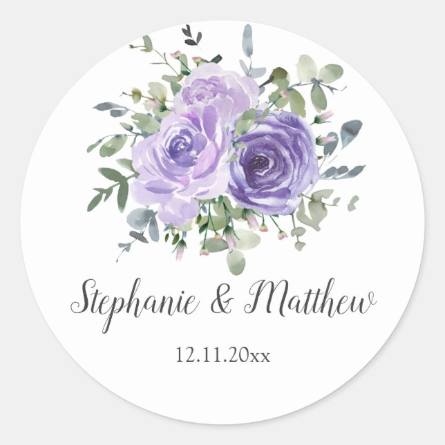 Sticker Rond Dusty Purple Eucalyptus Mariage végétal (Devant)