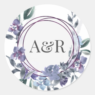 Sticker Rond Dusty Purple Floral Garden Invitation de mariage,