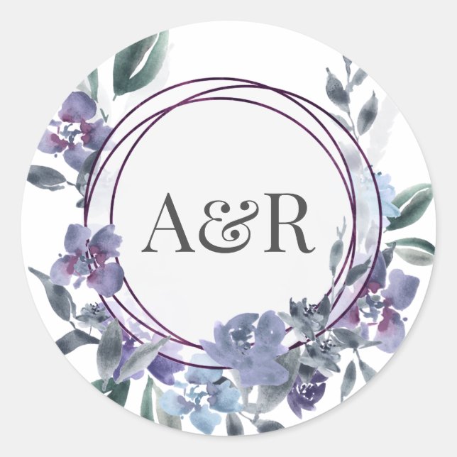 Sticker Rond Dusty Purple Floral Garden Invitation de mariage, (Devant)