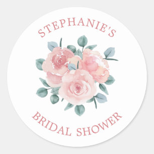 Sticker Rond Dusty Rose Eucalyptus Fête des mariées florale Cla