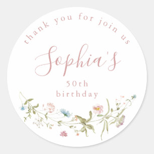 Sticker Rond Dusty rose Fleur sauvage Rustic Boho Anniversaire