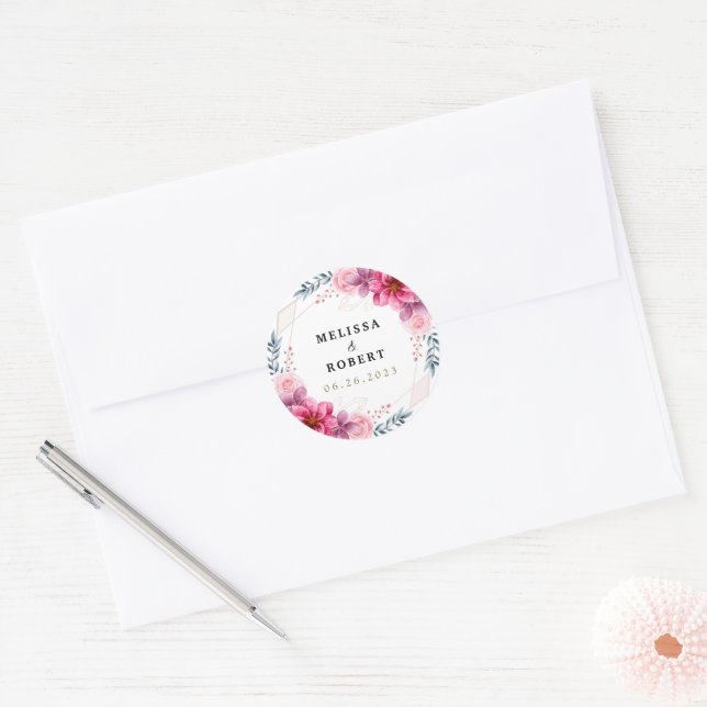 Sticker Rond Dusty rose Floral Mariage de verdure géométrique (Enveloppe)