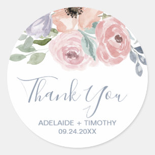 Sticker Rond Dusty Rose Florals Merci Mariage Faveur