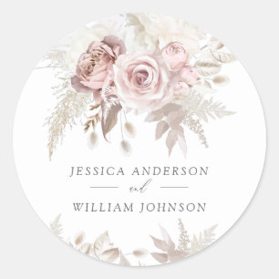 Sticker Rond Dusty Rose & Ivory Floral Beau Mariage