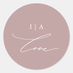 Sticker Rond Dusty Rose Love Calligraphie Monogramme Mariage