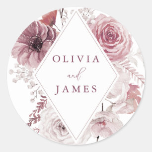 Sticker Rond Dusty Rose & Mauve Boho Floral Frame Mariage