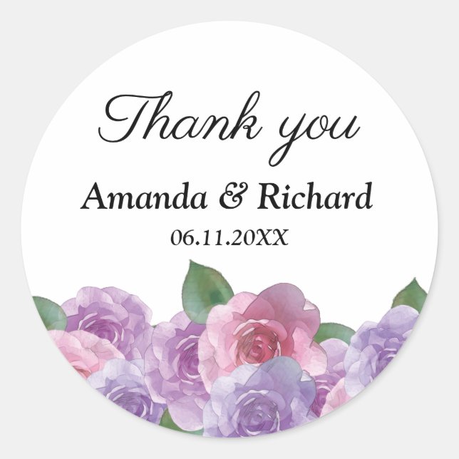 Sticker Rond Dusty rose violet Mariage Floral Merci (Devant)