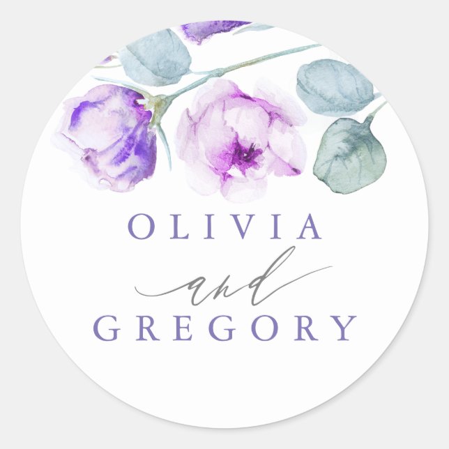 Sticker Rond Dusty Violet Rose Floral Élégant Mariage (Devant)