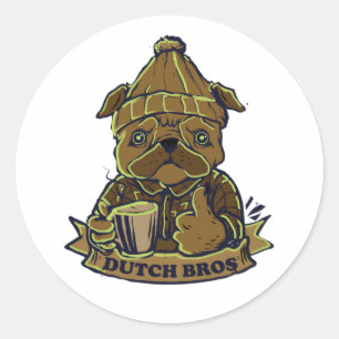 Sticker Rond Dutch Bros Coffee Chien