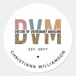 Sticker Rond DVM personnalisé Docteur en médecine vétérinaire C