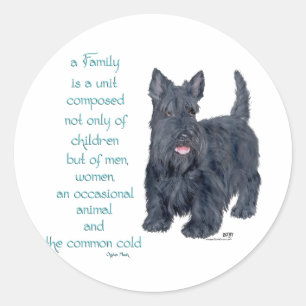 Sticker Rond Dynamique familiale - Scottish Terrier Wit & Wisdo