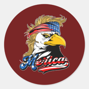 Sticker Rond Eagle Mullet 4 juillet États-Unis Drapeau américai
