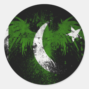 Sticker Rond Eagle-sur-pakistanais-drapeau-papiers