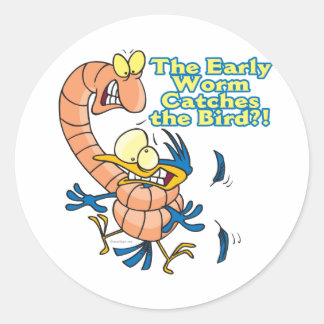 Sticker Rond early worm attrape l'oiseau drôle dessin animé