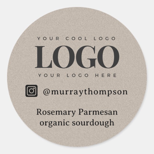 Sticker Rond Earthy Grey Kraft Business Rectangle Logo Social (Devant)