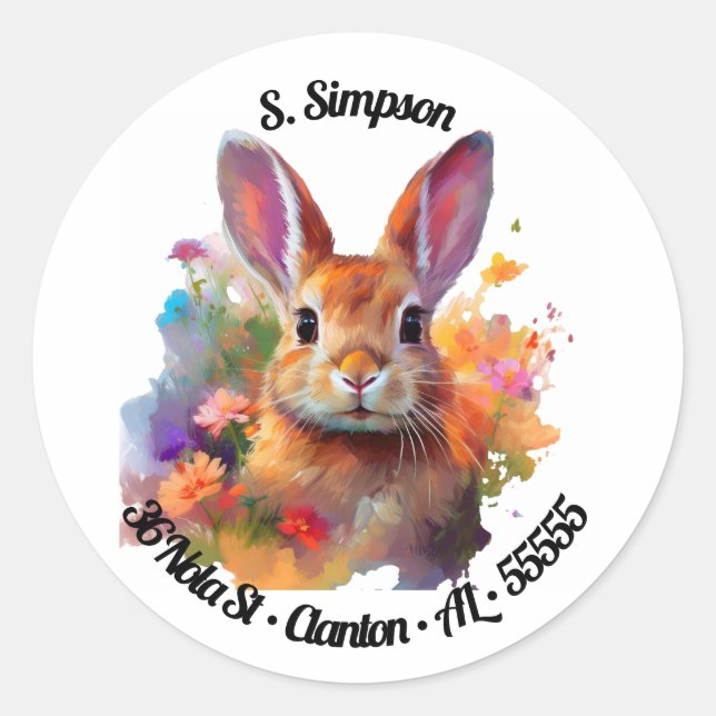 Sticker Rond Easter Bunny Adresse de retour Label (Devant)