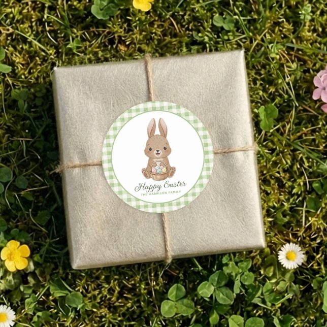 Sticker Rond Easter Bunny Green Watercolor Gingham (Créateur téléchargé)