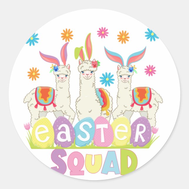 Sticker Rond Easter Llama Squad Alpaca Amateurs Souvenirs (Devant)