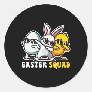 Sticker Rond Easter Squad Dabbing Bunny Chick Egg Chasse Match