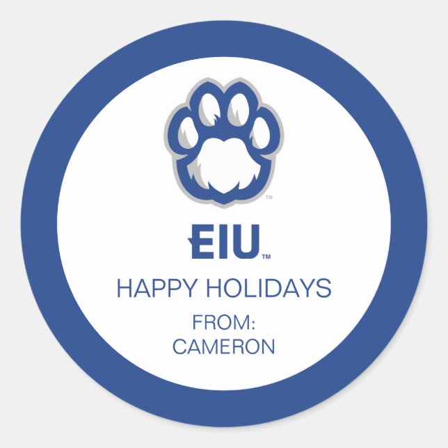 Sticker Rond Eastern Illinois Panthers Empreinte de patte & EIU (Devant)