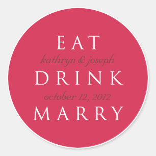 Sticker Rond EAT BOIRE MARRY cerise rouge mariage faveur étique