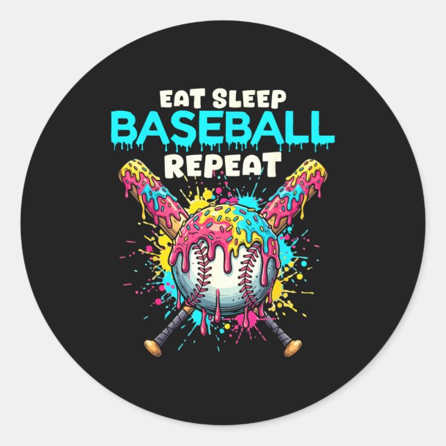 Sticker Rond Eat Sleep Baseball Repeat Funny Ice Cream Drip Cro (Devant)