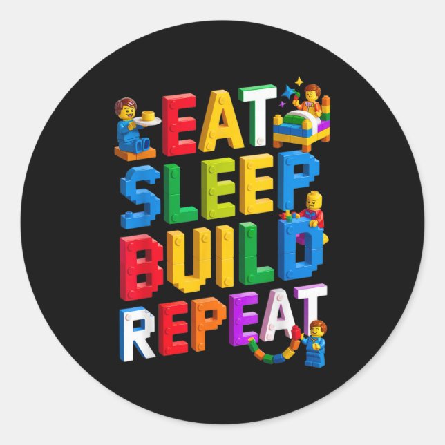 Sticker Rond Eat Sleep Build Répéter Master Builder Building Br (Devant)