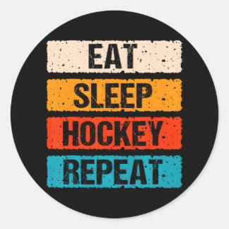 Sticker Rond Eat Sleep Hockey Répéter Cool USA Ice Sports